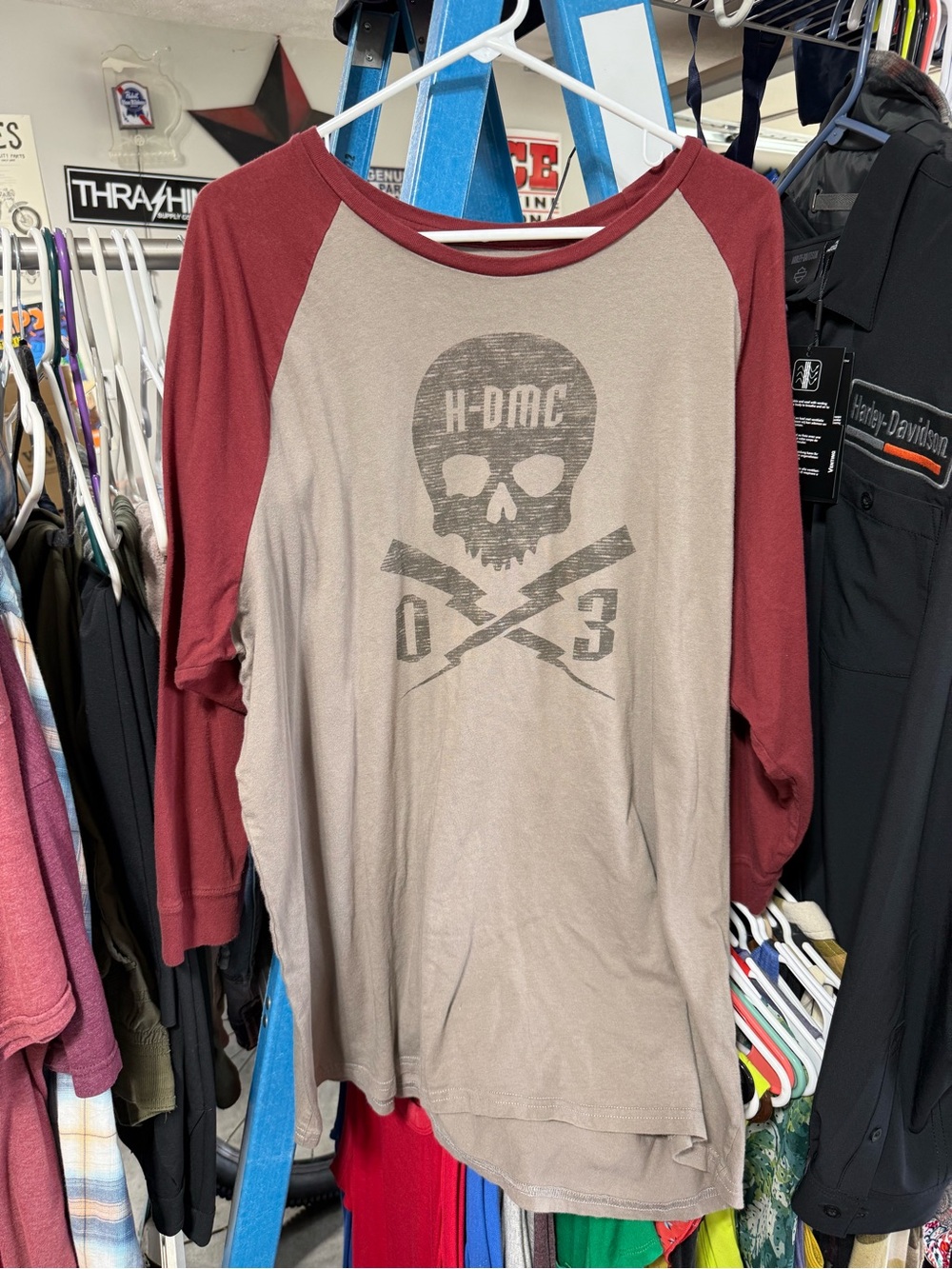 Harley-Davidson Raglan Skull Tee - Taupe & Burgundy